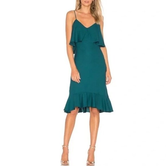 Likely x Revolve Ardsley Deep Teal Ruffle Dress Size 8 - Picture 1 of 7
